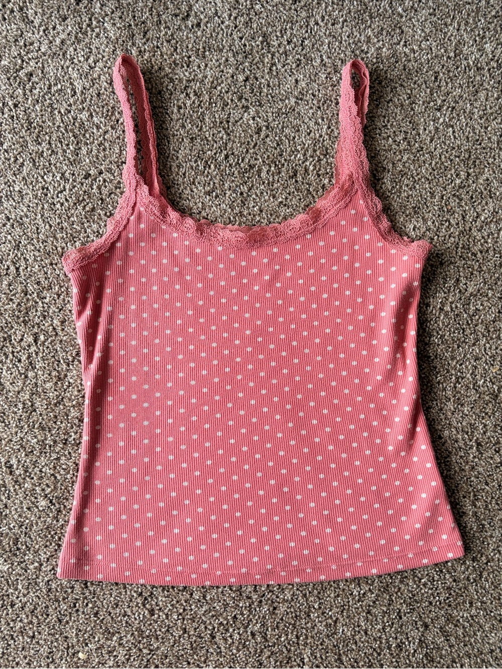 SO Pink Polka Dot Lace-Trim Ribbed Cami